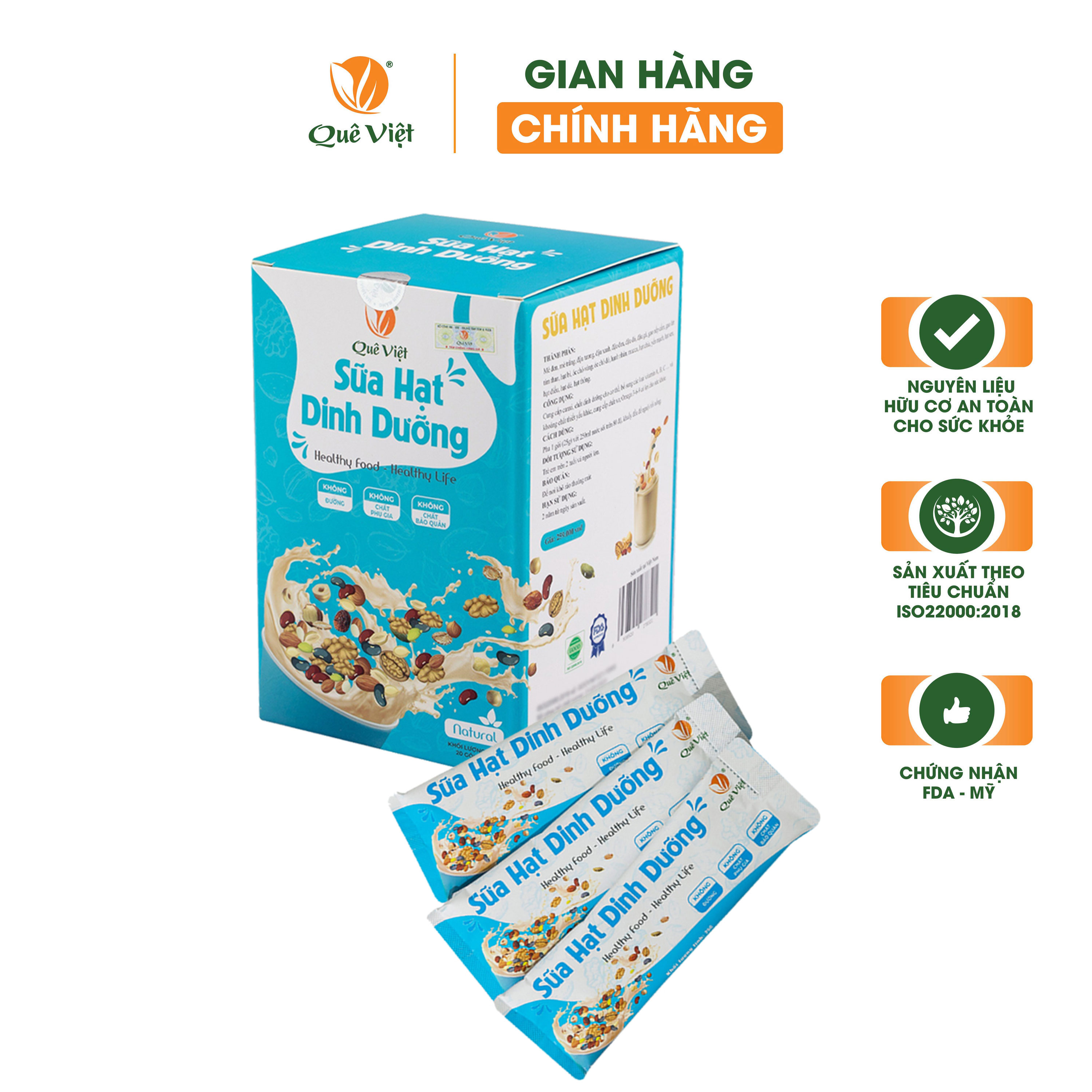 Sữa hạt dinh dưỡng Quê Việt - Hộp 500G (20 túi x 25G)