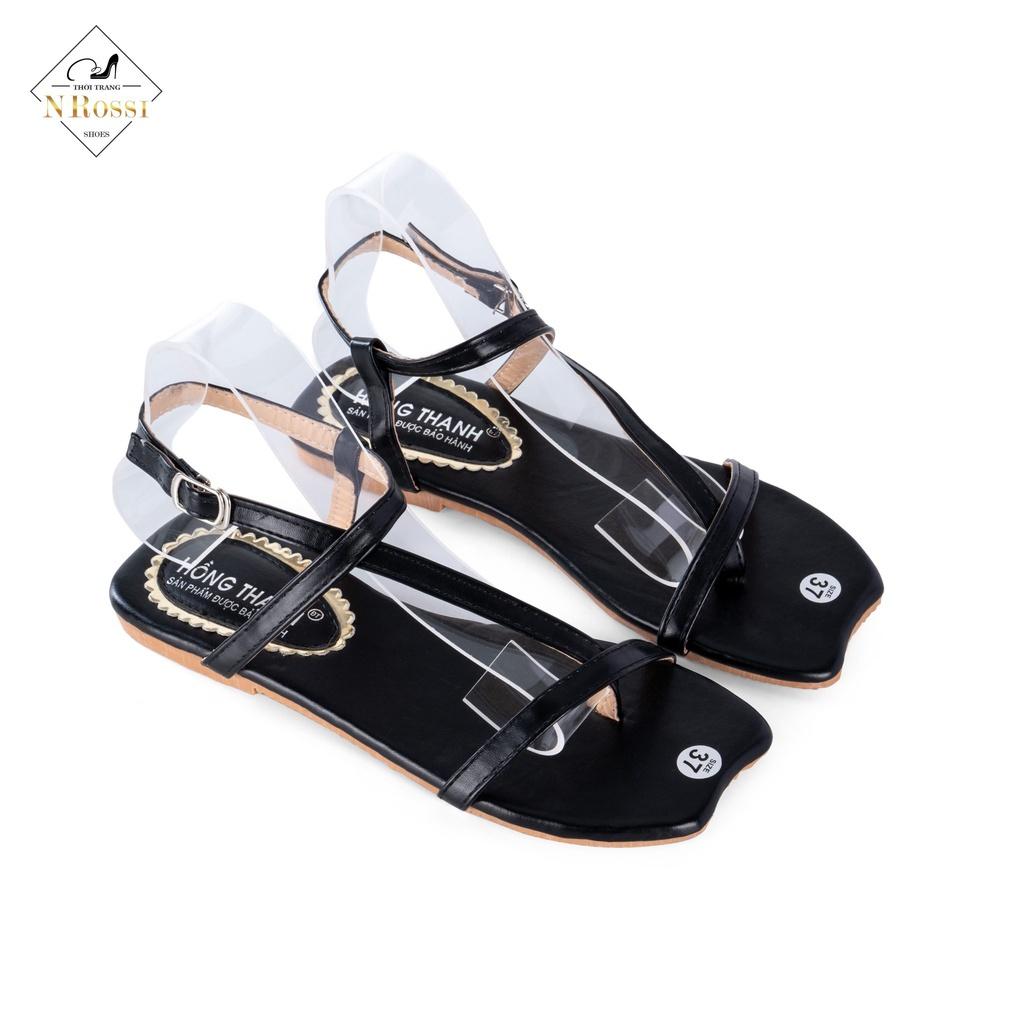 Giày sandal dây mảnh đế bằng màu đen