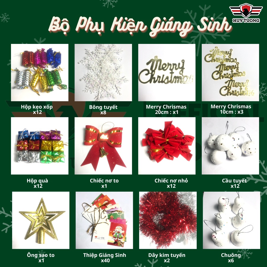 Cây thông noel trang trí giáng sinh màu xanh nhiều kích thước tặng kèm đầy đủ phụ kiện trang trí cao cấp