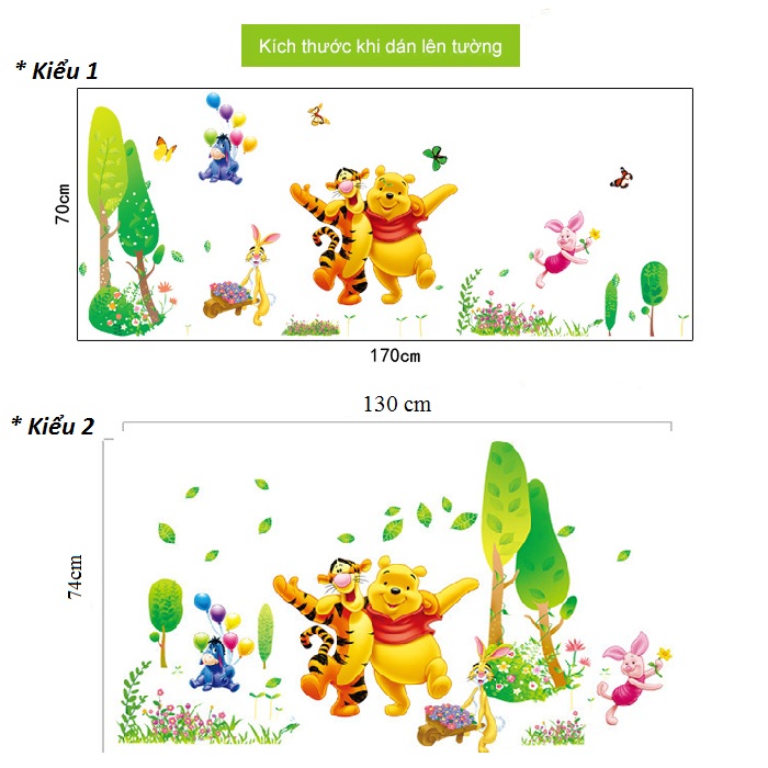 Decal dán tường trang trí phòng bé yêu hinh gấu pooh vui nhộn dễ thương