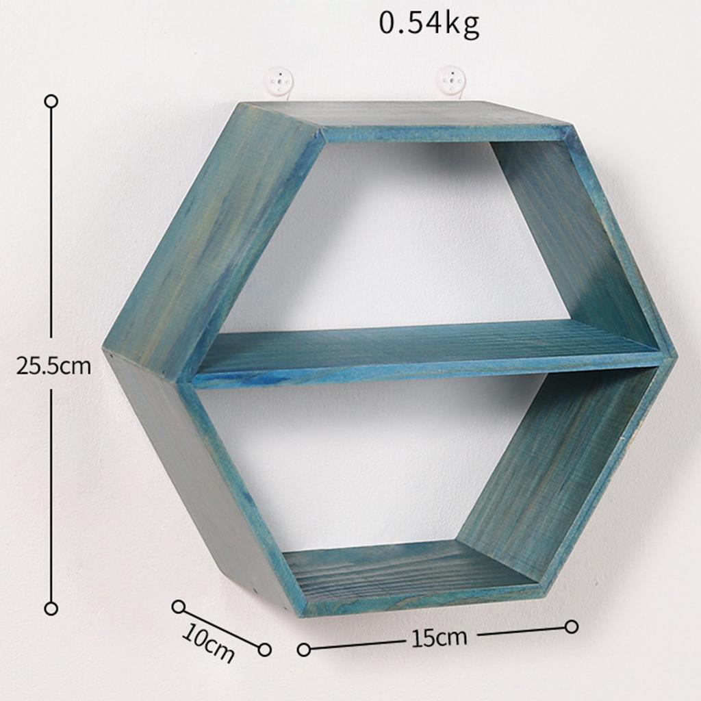 Wall Mount Floating Shelf Organizer Hexagon Decorative Home Bathroom Blue