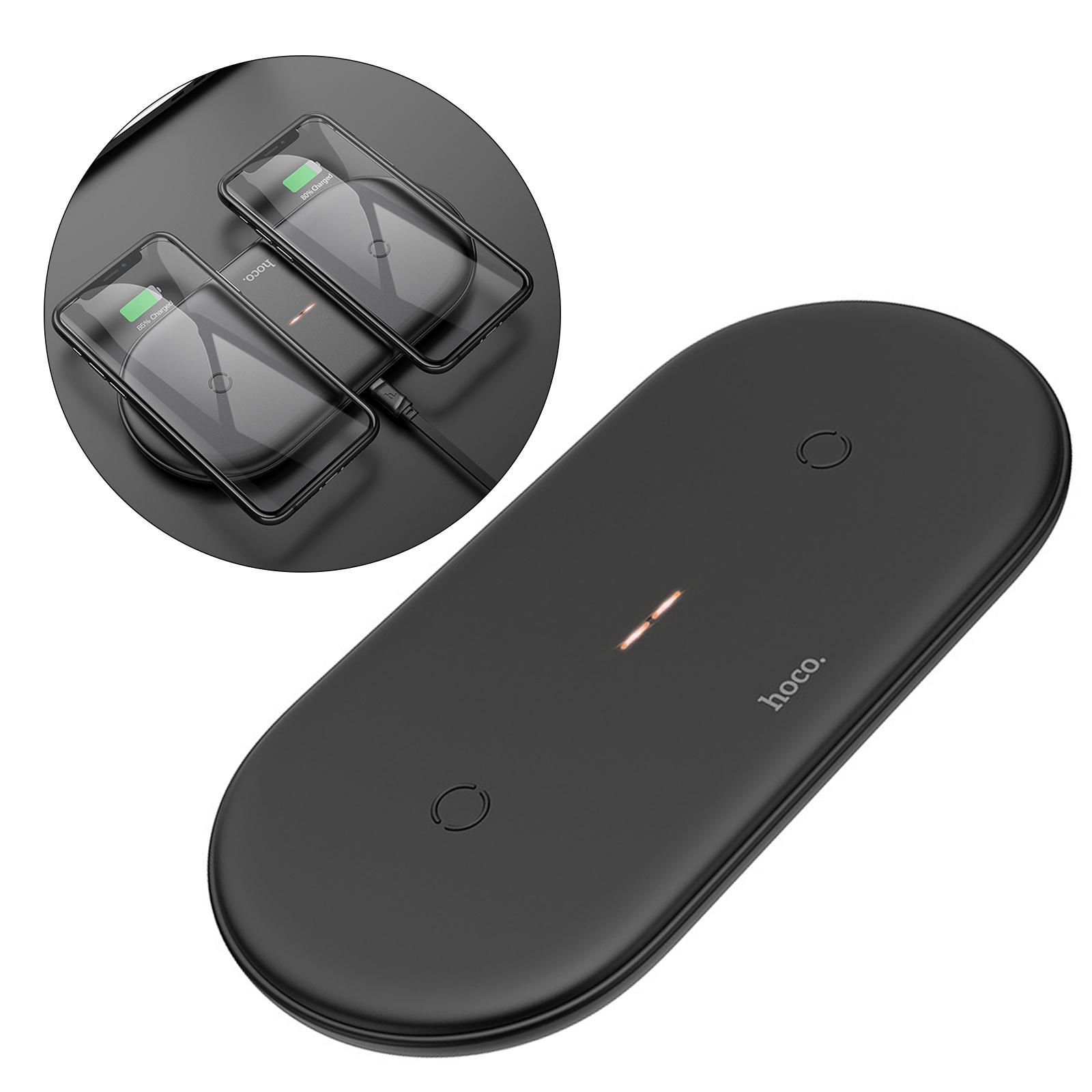 2 in 1  Wireless Charger Pad Fast Dual Charge for Smart Phones Black