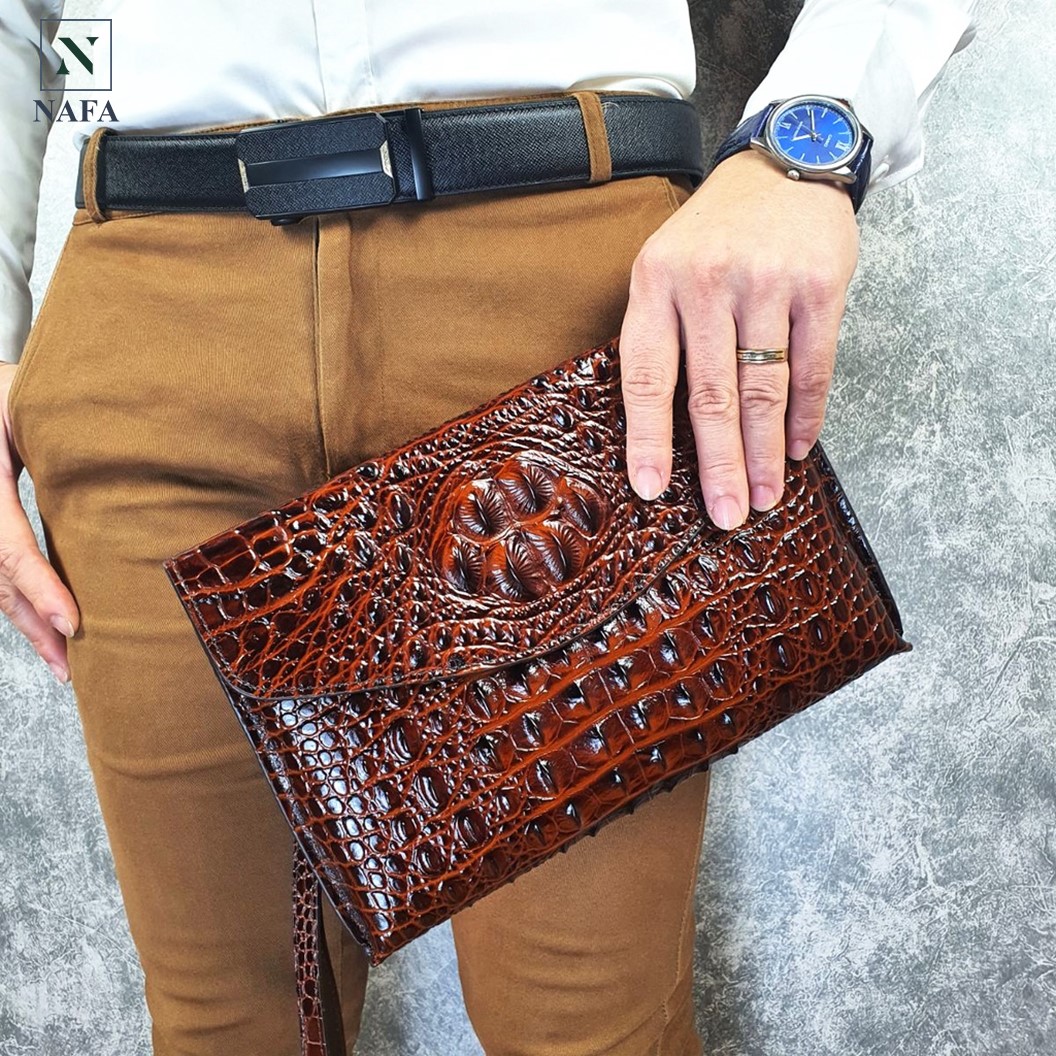 Clutch cầm tay, ví cầm tay nam da bò vân cá sấu NAFA CL142 cao cấp, sang trọng