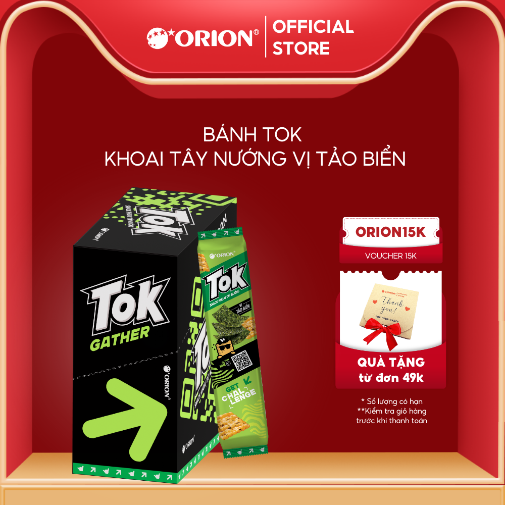 Hộp 10 gói Bánh Khoai Tây Nướng TOK Orion vị TẢO BIỂN 365g (36.5g x 10 gói/hộp)