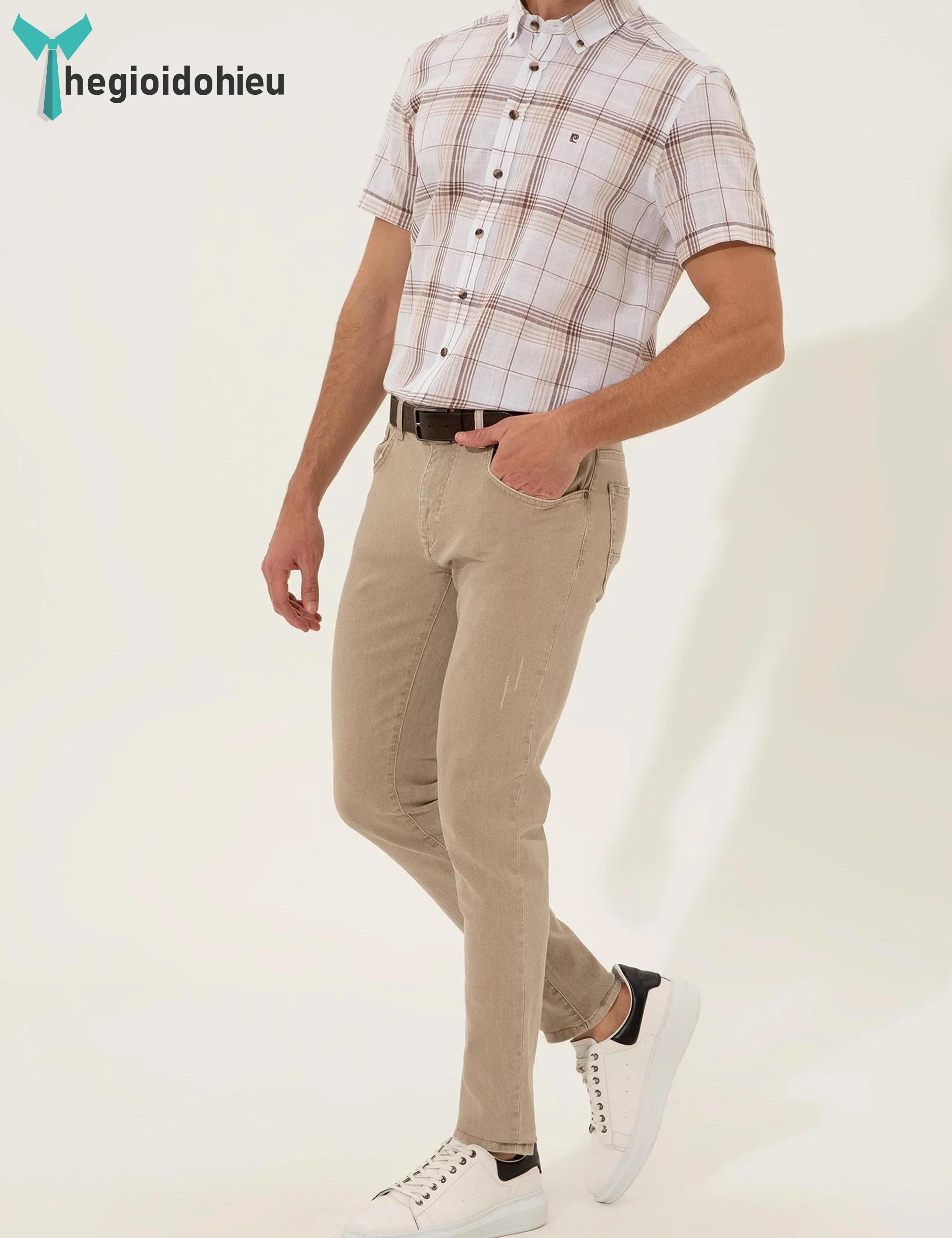 Áo sơ mi nam ngắn tay Pie Cardin PCShirt104 (Caro đỏ nâu) - Hàng nhập khẩu - Không túi - Caro đỏ nâu