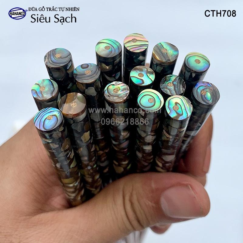 Đũa gỗ Trắc đầu khảm ốc bào ngư Úc (10 đôi/hộp) CTH708 - đũa sạch, không chất tẩy rửa độc hại - Sang trọng trên bàn ăn