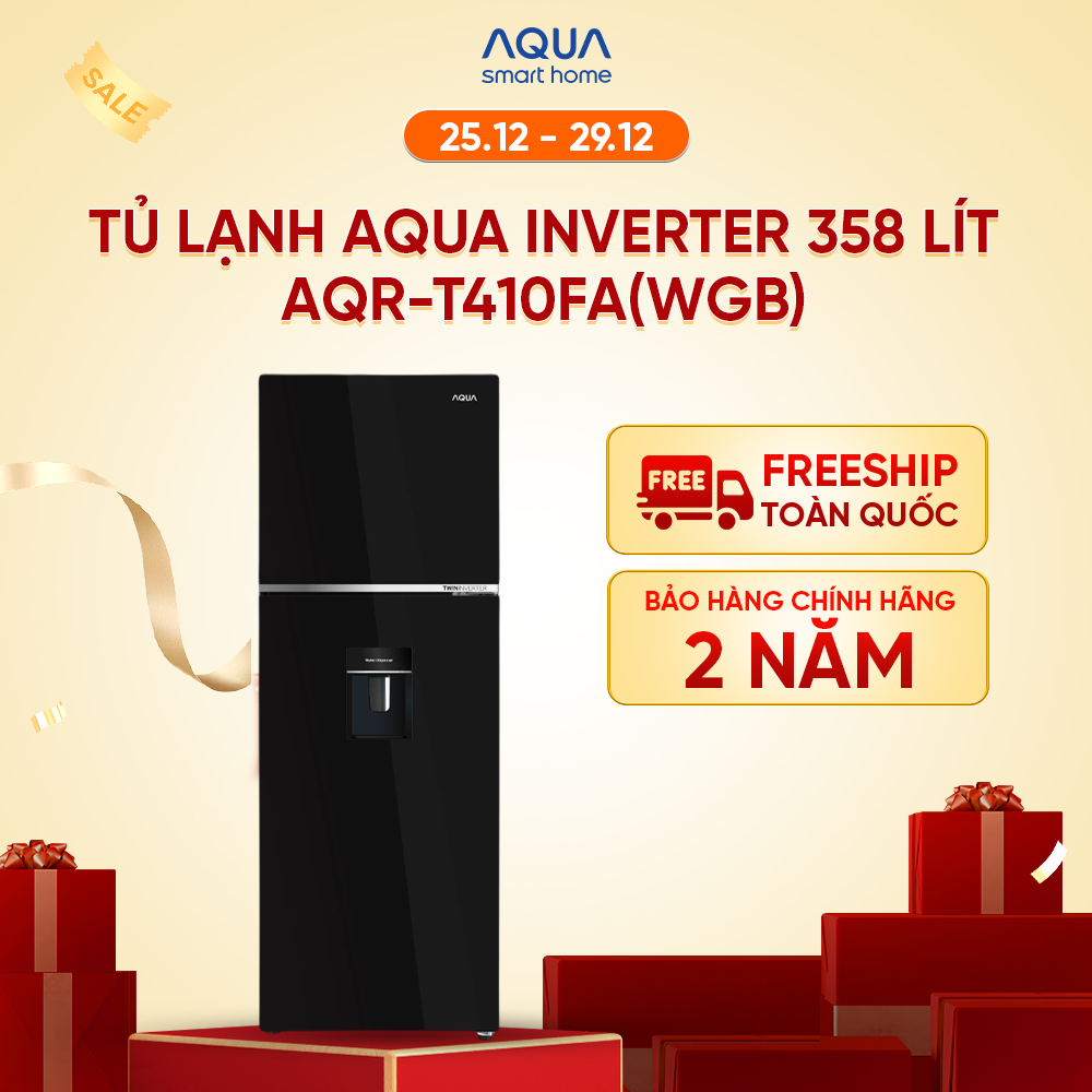 Freeship toàn quốc - Tủ lạnh ngăn đông trên Aqua 358L AQR-T410FA(WGB) - Bảo hành 2 năm - Hàng chính hãng