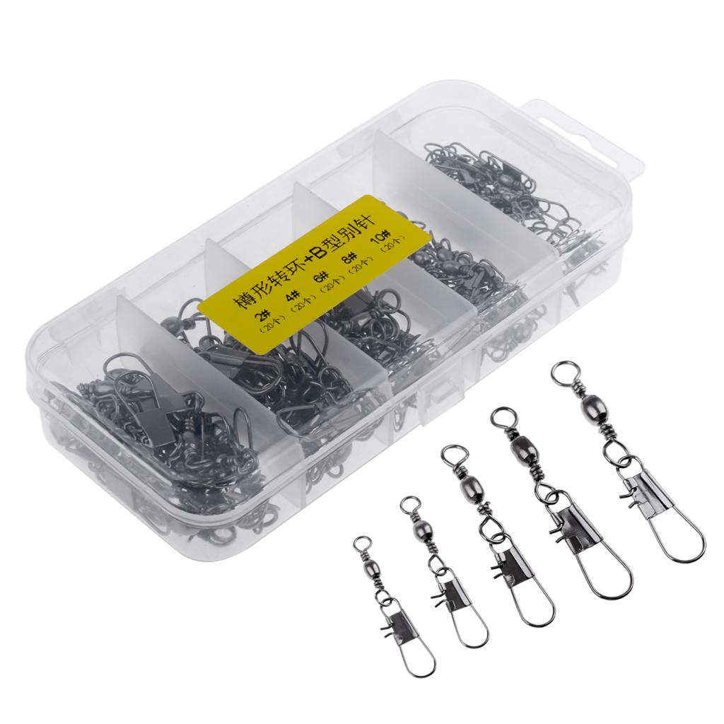 100Pcs 2#-10# Rolling Barrel Fishing Swivels with Interlock Snap Connectors