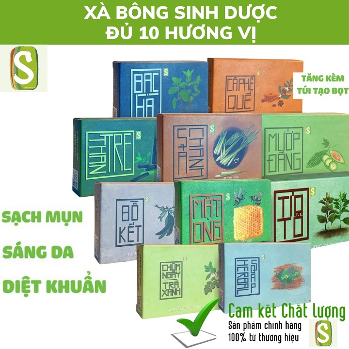 Xà Bông Sinh Dược - 1kg vụn đủ 10 hương - 100% thiên nhiên handmade giữ cho da bạn sạch và khỏe, diệt khuẩn, giúp làm giảm mụn nhọt, giảm căng thẳng, stress- Tặng Kèm 5 túi Tạo Bọt