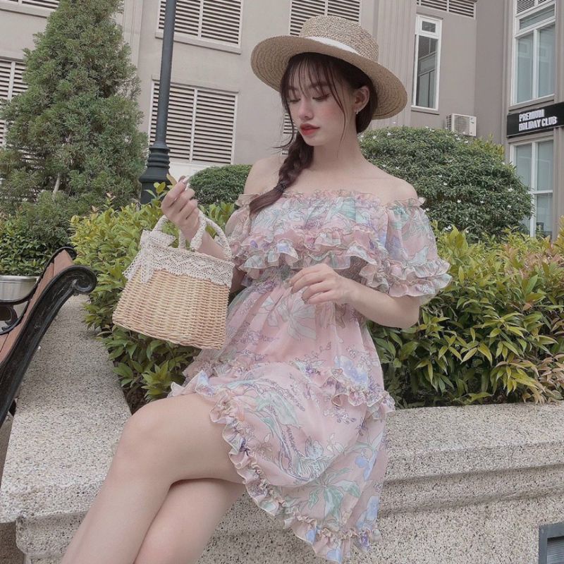 Đầm hoa bẹt vai