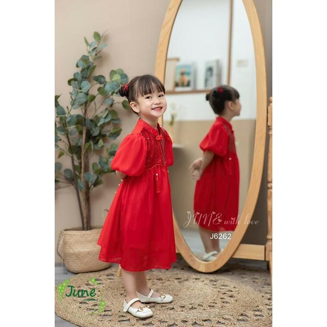 Đầm công chúa kiểu sườn xám đẹp cho bé gái họa tiết trái tim size 12-35kg hàng Quảng Châu