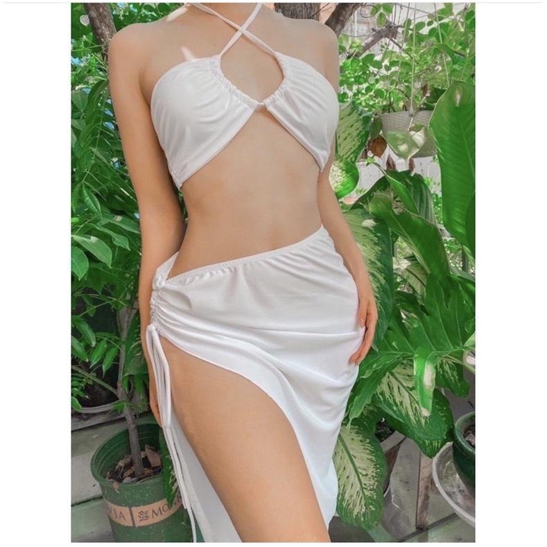Bikini 3 mảnh đi biển trắng tinh khôi mặc đc nhiều kiểu