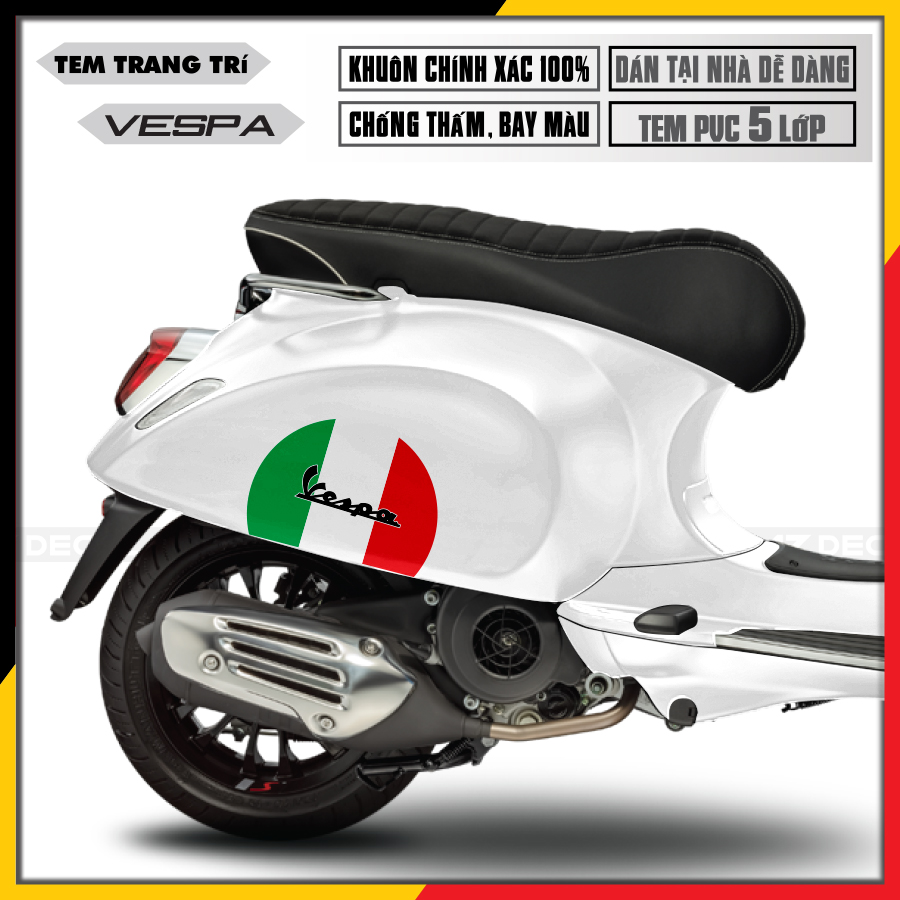 Tem Xe Vespa Sprint/Primavera/GTS/LX Cờ Italia | VP18 | Tem Rời Cho Dòng Xe Vespa, Decal PVC Chống Nước, Dễ Dán