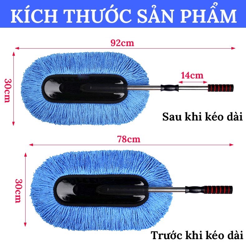 Chổi nano lau rửa ô tô xe hơi chuyên dụng - cán điều chỉnh dài linh động