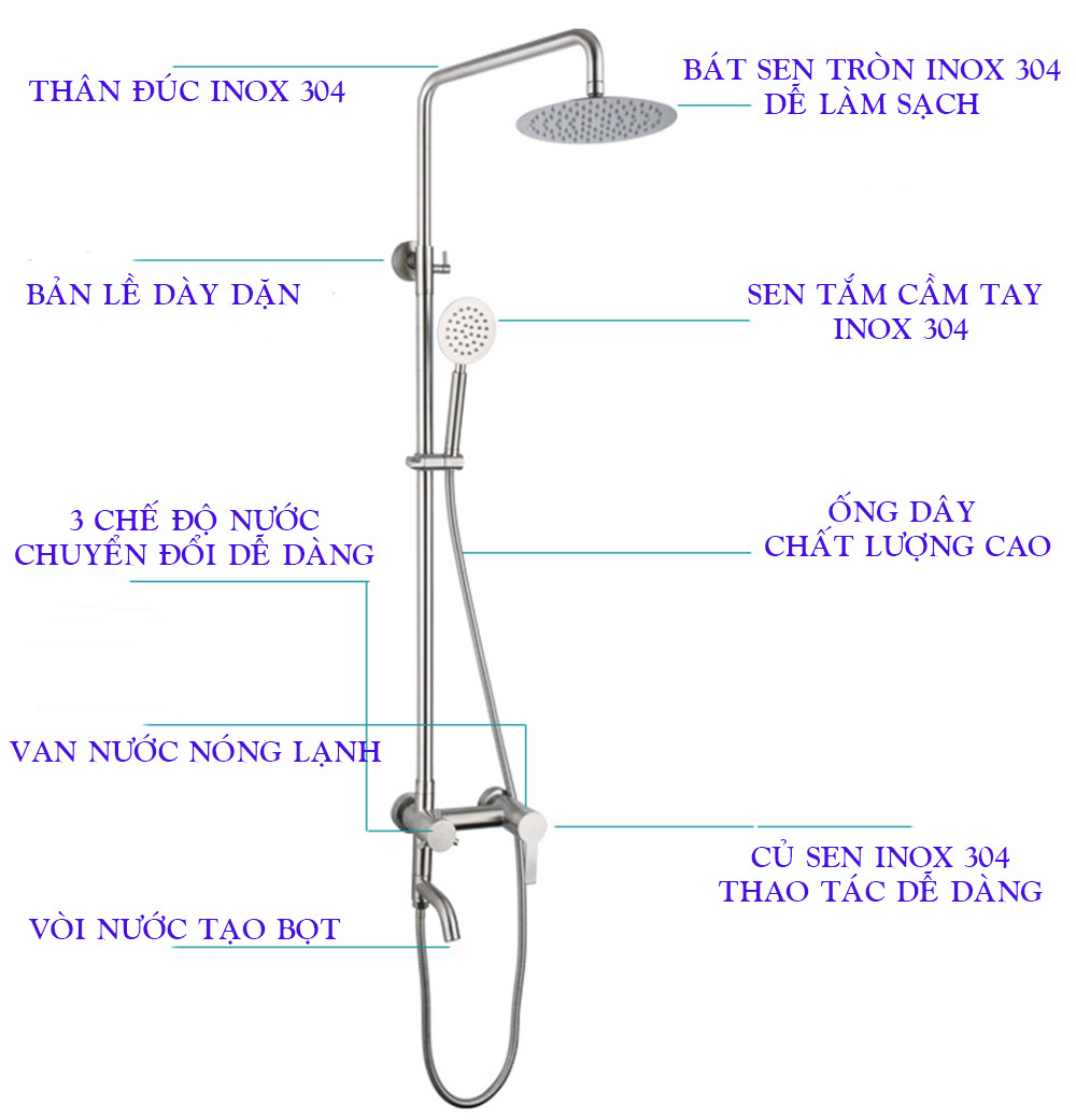 Bộ cây sen tắm nóng lạnh inox 304 KAMA NL12IN - HÀNG CHÍNH HÃNG