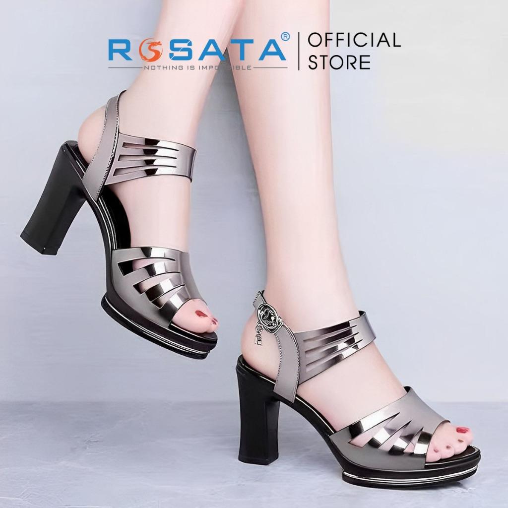 Giày sandal cao gót nữ ROSATA RO571 xỏ ngón mũi tròn quai hậu cài gót cao 8cm xuất xứ Việt Nam