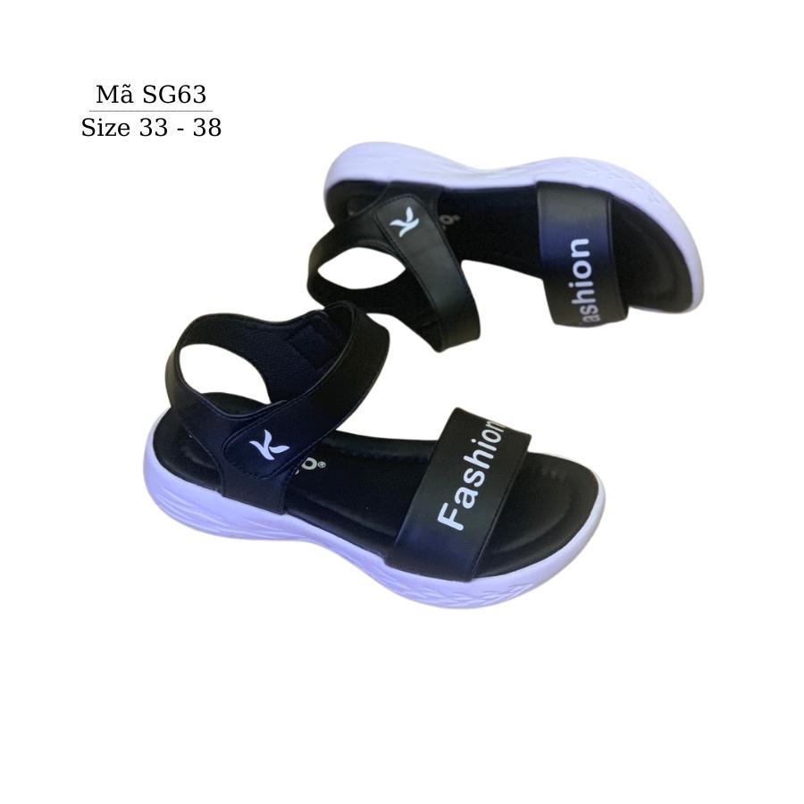 Sandal bé gái màu đen quai ngang kiểu dán êm nhẹ phong cách Hàn Quốc cho học sinh nữ 8 - 15 tuổi SG63