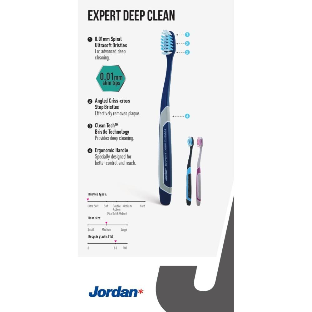 Combo 4 Bàn chải đánh răng Jordan Expert Deep Clean W/PP Case, Lông siêu mềm xoắn ốc 0.01mm &amp;amp; Công nghệ làm sạch sâu