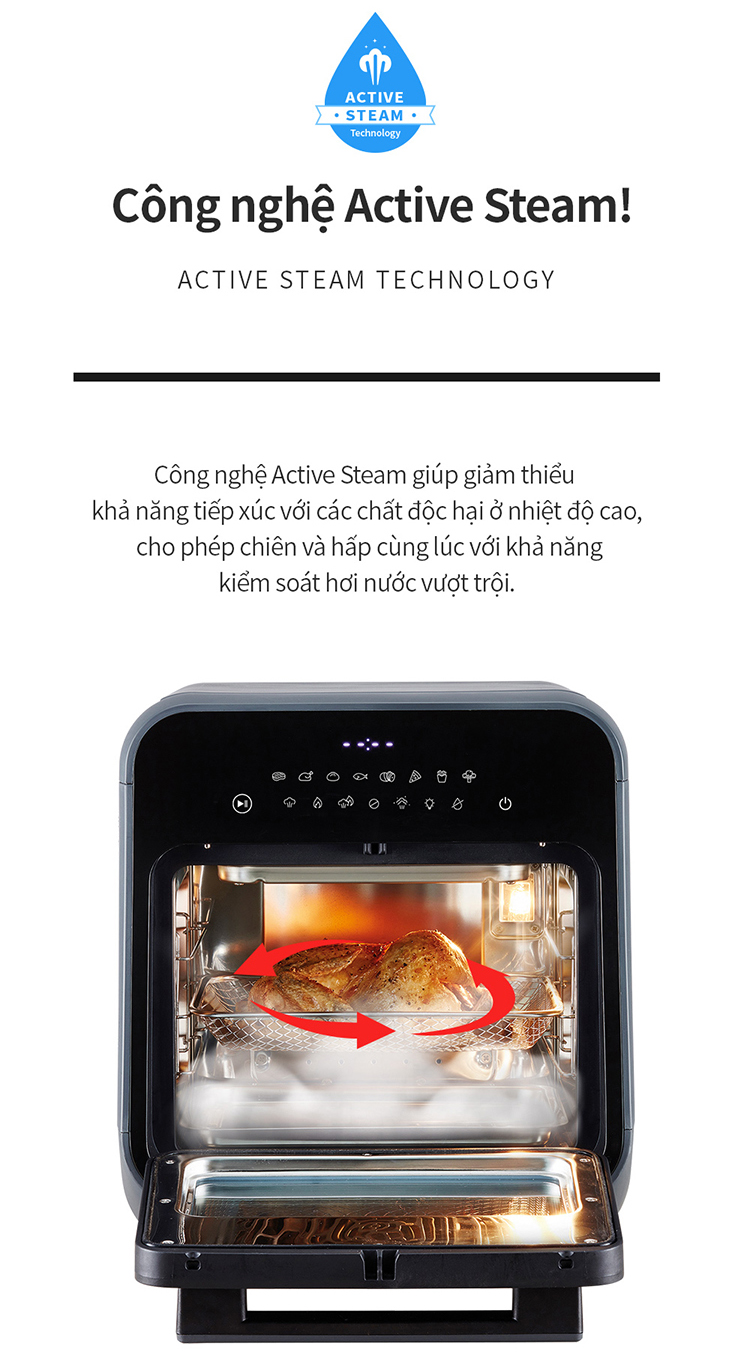Lò nướng chân không kết hợp chức năng hấp Lock&Lock EJF693GRY Steam Air Fryer Oven - Hàng chính hãng