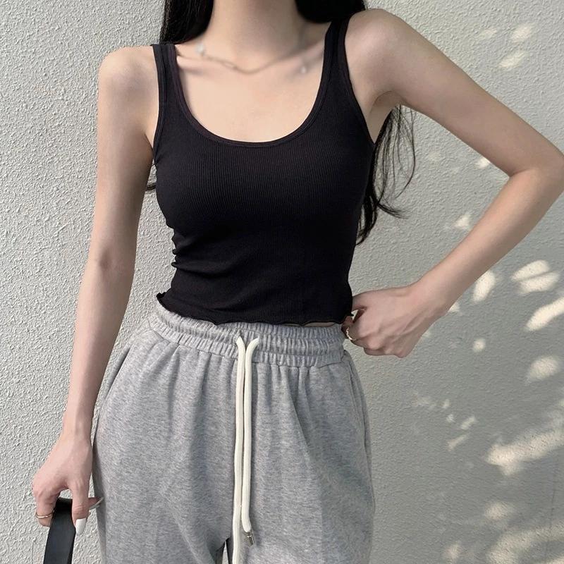 [HÀNG QUẢNG CHÂU] ÁO BA LỖ VIỀN SÓNG GÂN TĂM áo croptop sát nách CÓ ĐỆM NGỰC nhiều màu lựa chọn chất cotton thun cao cấp