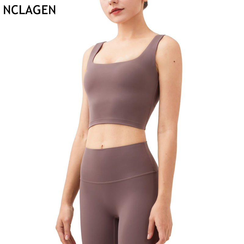 NCLAGEN Thể Thao Áo Vest Nữ Sâu Chữ U Lưng Push-Up Yoga Bra Tập Gym Tập Thể Gợi Cảm Chạy Crop Top Xe Tăng dây Đồng Màu Tập Thể Dục Hàng Đầu