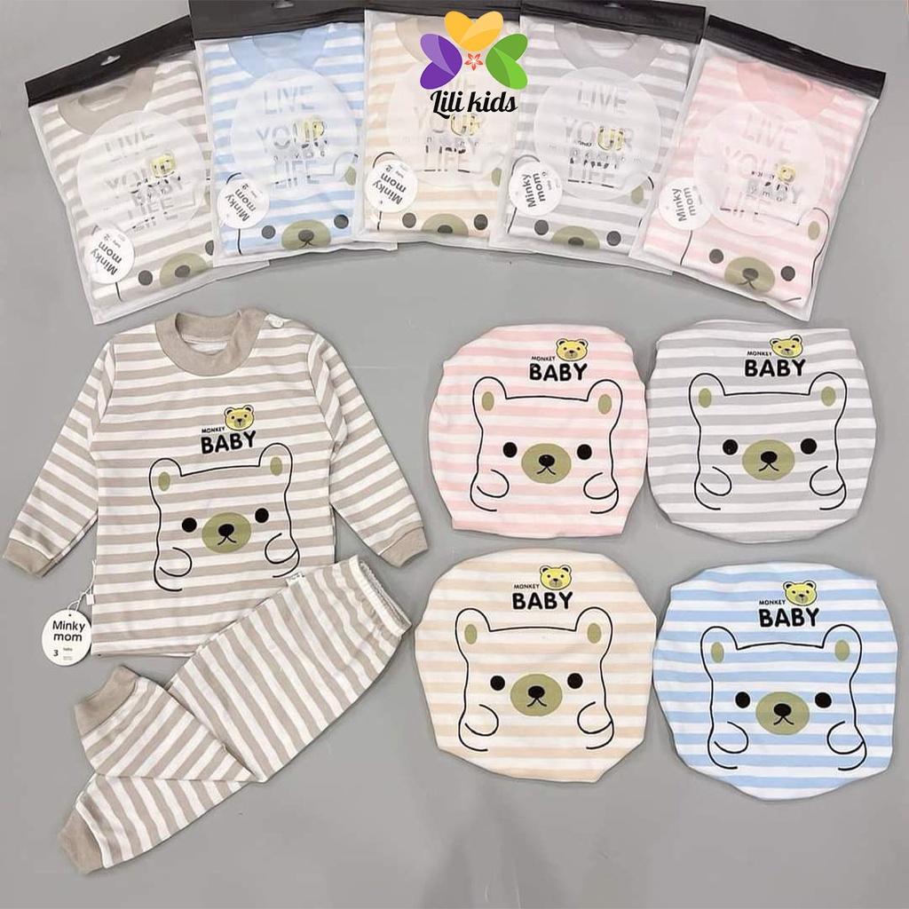 Bộ thu đông cho bé LILIKIDS in hình gấu chất cotton nỉ mềm và ấm Bộ dài tay cho bé trai bé gái 1 2 3 4 tuổi BDT09