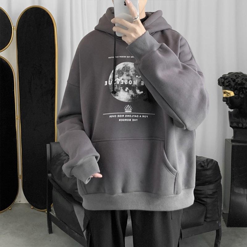 Áo Hoodie nam from rộng chất liệu cao cấp in hình mặt trăng phong cách Harajicu