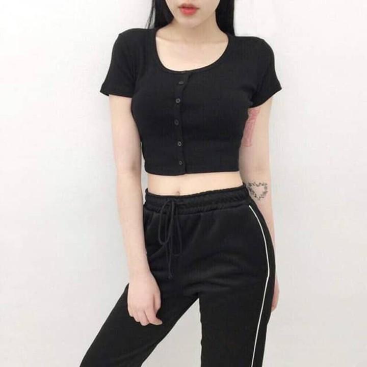 Áo croptop    Áo thun nữ cúc thật thời trang XIXO cao cấp mã ATN0002