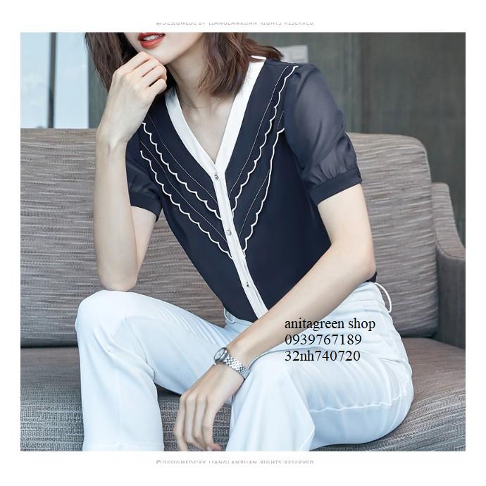 Nh740720-SƠ MI NỮ VIỀN MÀU NỔI BẬT