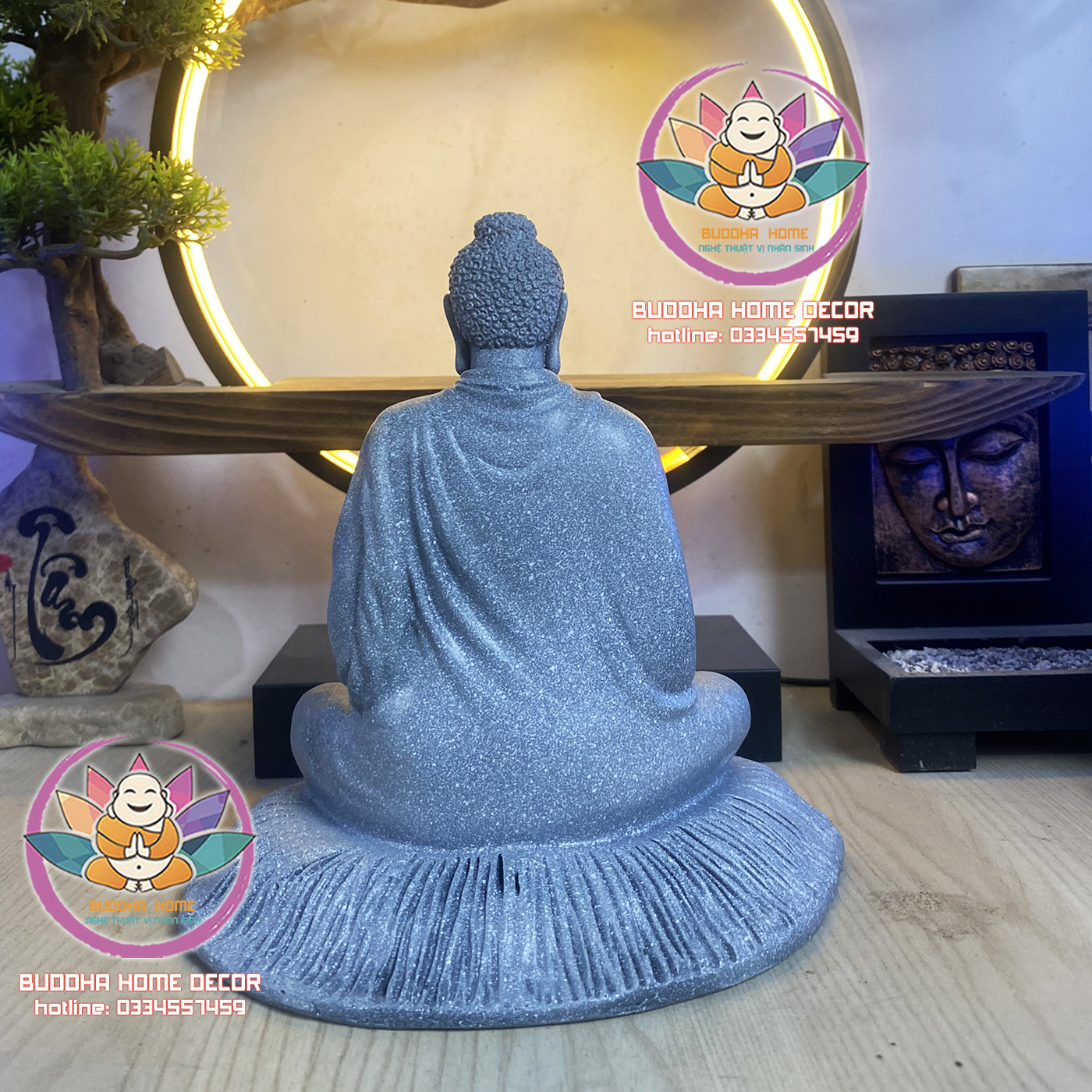 Tôn Tượng Bổn Sư 20 cm đá xám chấm bi