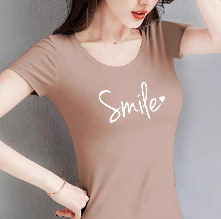 Áo thun nữ in chữ Smile thun cotton 4 chiều form ôm body MXM ( ANU026 )