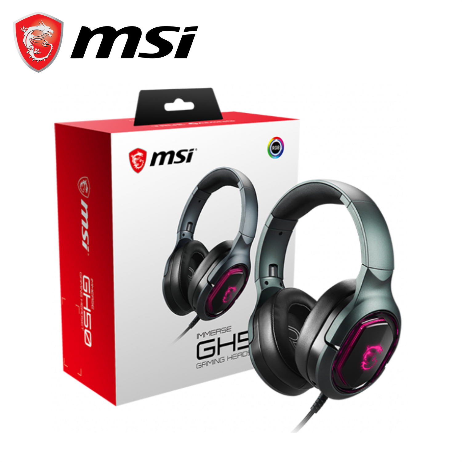 Tai Nghe Chụp Tai Gaming MSI Immerse GH50 Âm Thanh 7.1, Tích Hợp Mic, Dây Cắm USB 2.2M - Hàng Chính Hãng