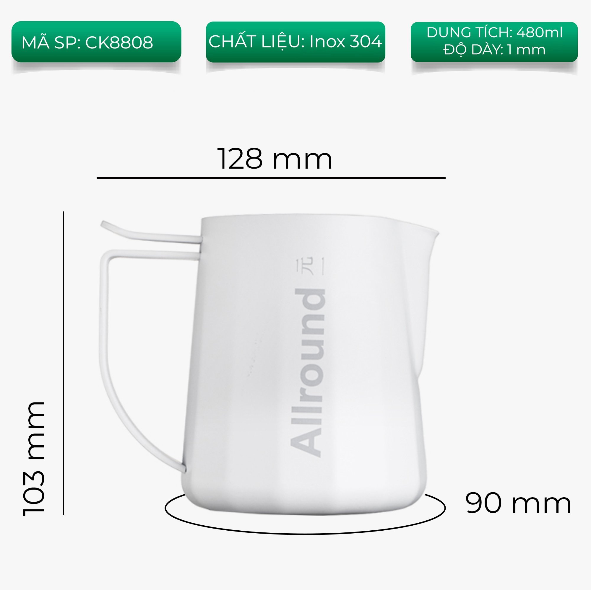 Ca đánh sữa All Round 480ml CAFEDE KONA