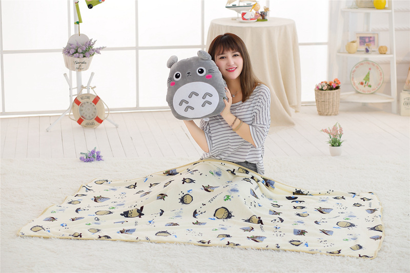 Bộ Chăn Gối Văn Phòng 3 Trong 1 Hình Thỏ Xám Và Thỏ Hồng TOTORO Xinh Đẹp