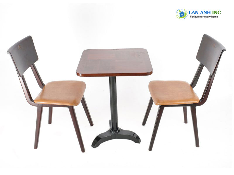 Bàn cafe ngoài trời mặt gỗ vuông chân sắt trụ cao đẹp giá rẻ LAPX15