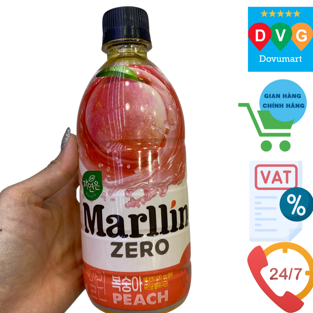 Nước Uống The Marline Không Calorie Hương Đào Woongjin Hàn Quốc Chai 500ML /  웅진) 자연은 더말린  복숭아 500ML