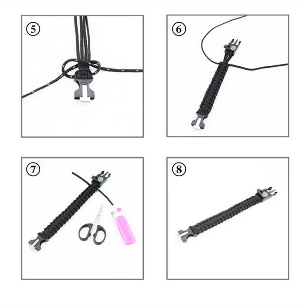 Outdoor Parachute Cord Lanyard W/ Compass Keychain Bottle Opener Flint Fire Starter