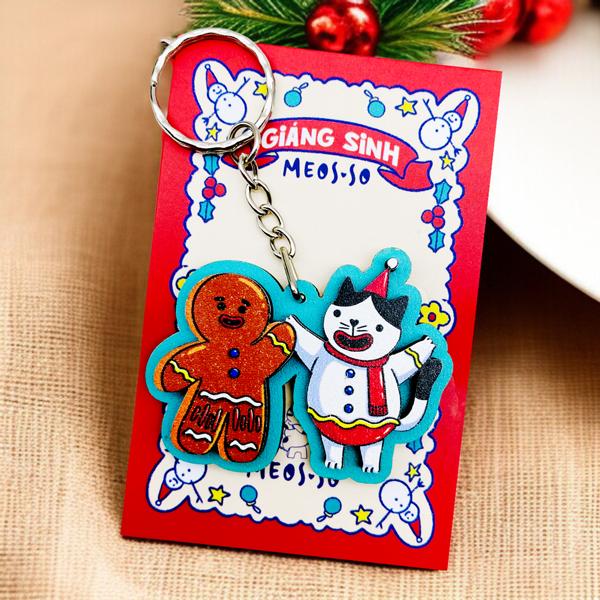 Móc Khóa Gỗ - Mèo Bánh Gừng Noel - Meosso