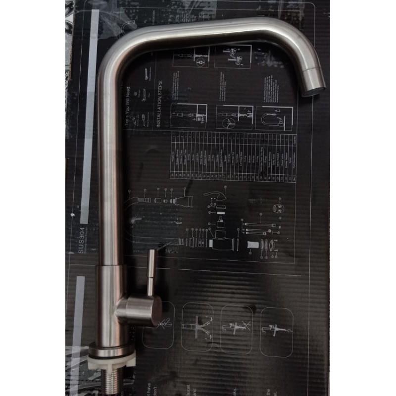 Vòi rửa chén Lạnh kiểu ống vuông góc ống phi 24mm gắn chậu rửa chén INOX SUS 304 cao cấp HPN-RC03