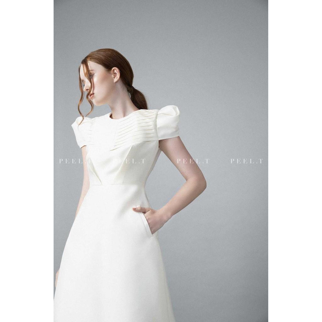 PEEL.T - Đầm dài Lucia trắng kem thiết kế tay ngắn đi chơi, dự tiệc, công sở