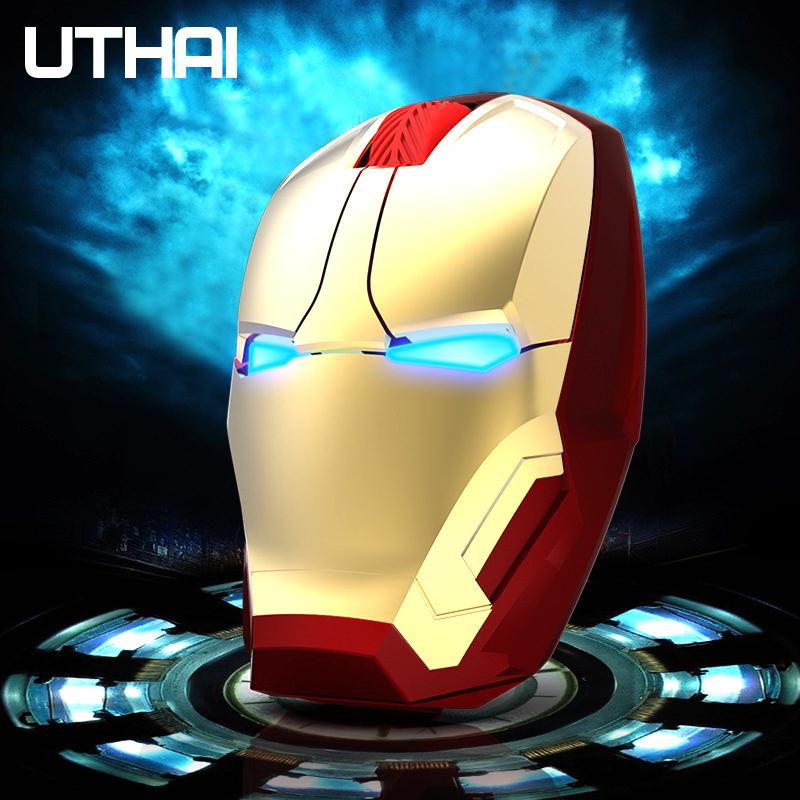 UTHAI DB22 USB Máy Tính Stylus _ 2.4 GDPI1600 Chuột Không Dây Cá Tính Sáng Tạo Người Sắt Tắt Tiếng Chuột Máy Tính Pin Chuột