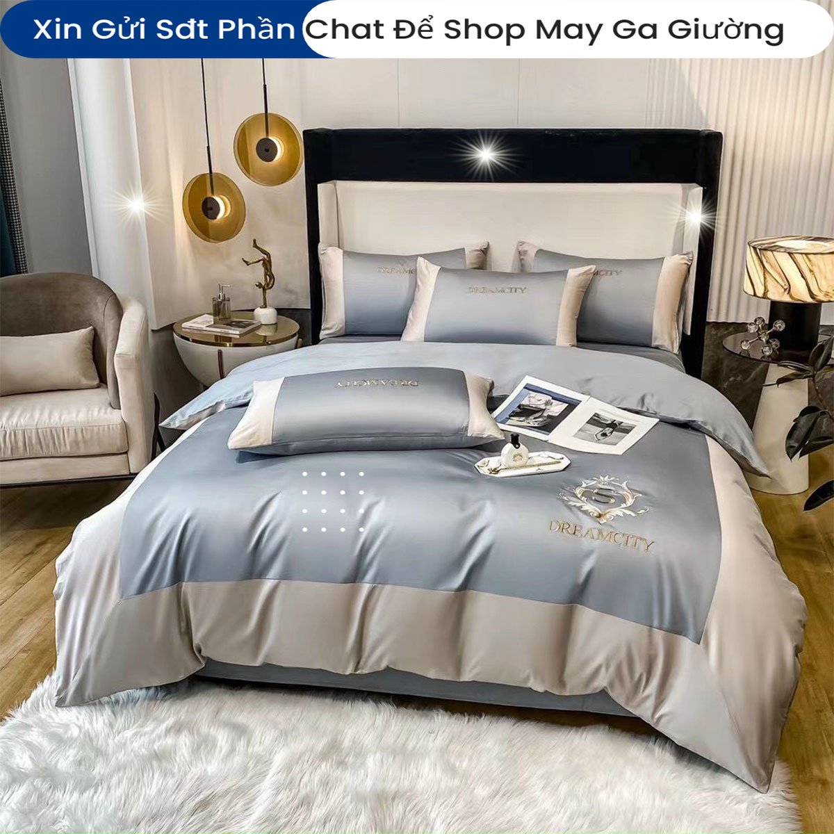 Bộ Chăn Ga Gối 5 Món Tencel  Lụa Cao Cấp Chuẩn Khách Sạn 5 Sao Bộ Ga Ra Drap Đệm Chăn Chần Bông Cao Cấp