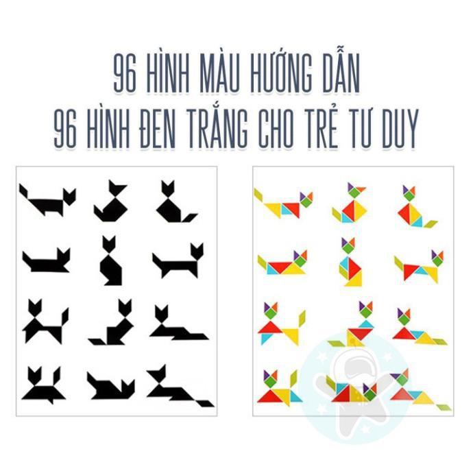 Đồ chơi cho bé Xếp hình gỗ Tangram nam châm có kèm sách cho trẻ rèn luyện tư duy sáng tạo