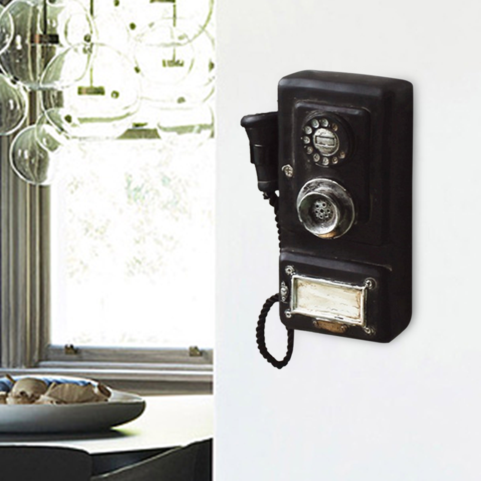 Retro Telephone Wall Art Sculpture Artwork Corded Phones Antique Rotary Dial Telephone for Window Display Hotel Shop Gifts Decors