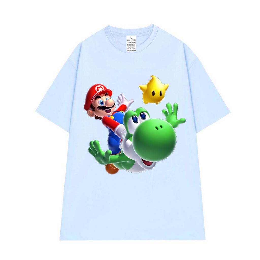 Cao cấp - Áo thun tay lỡ unisex nam nữ oversize Super Mario khủng long Yoshi BND43
