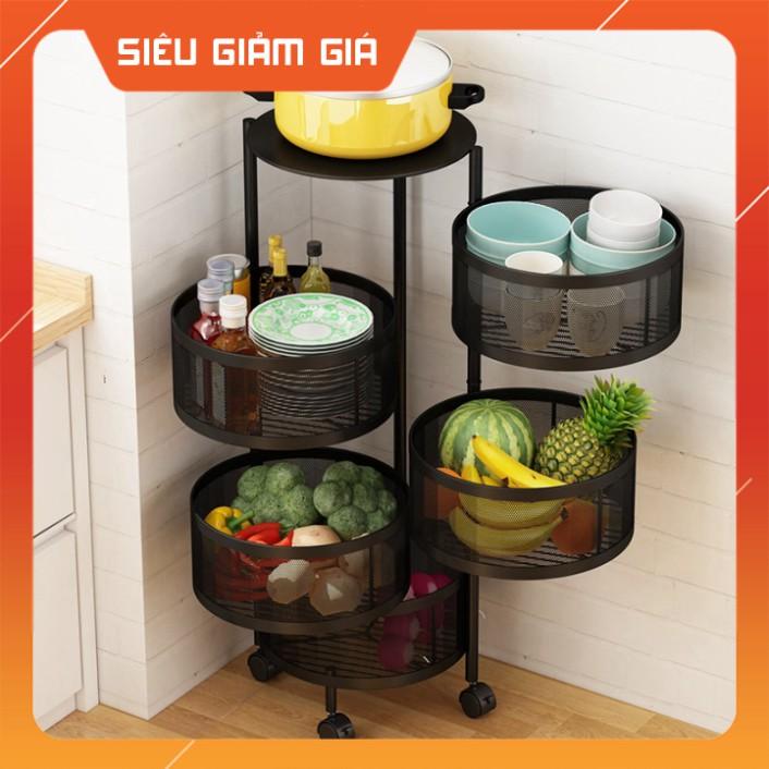 Kệ Xoay tròn, vuông Đa Năng, Kệ Rau Củ Quả 3/4/5 Tầng Có Bánh Xe Di Chuyển.