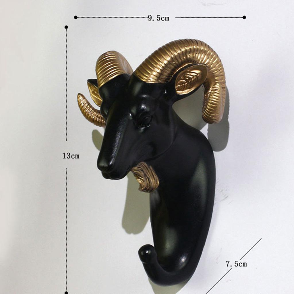 2Pcs Resin Animal Head Hook Hat Key Wall Hanger Black-Golden Decoration