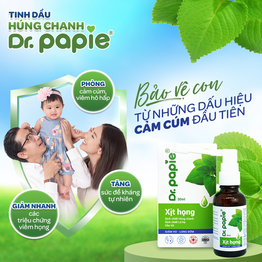 Xịt Họng Dr.Papie Dịch Chiết Húng Chanh Hỗ Trợ Giảm Ho, Tăng Sức Đề Kháng Đường Hô Hấp 30ml