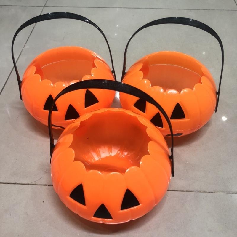 Xách bí ngô Halloween - giỏ xin kẹo đẹp đường kính 17cm