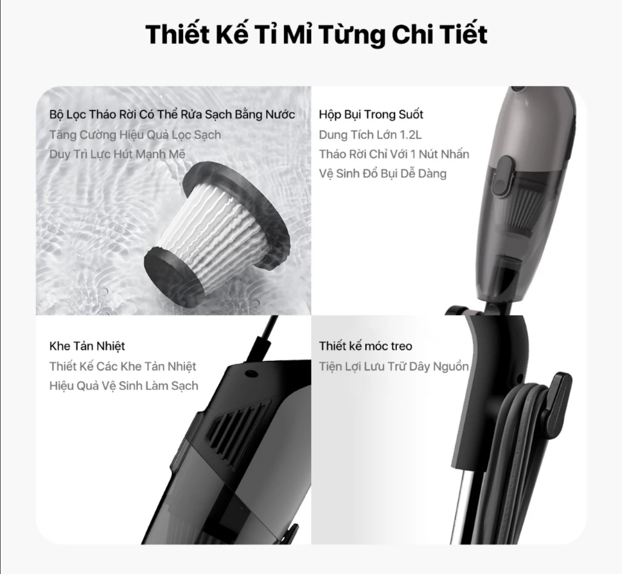 Máy hút bụi Deerma DX120C màu xám lực hút 16Kpa, Công suất 600W động cơ không chổi than {New 2025} - Hàng chính hãng